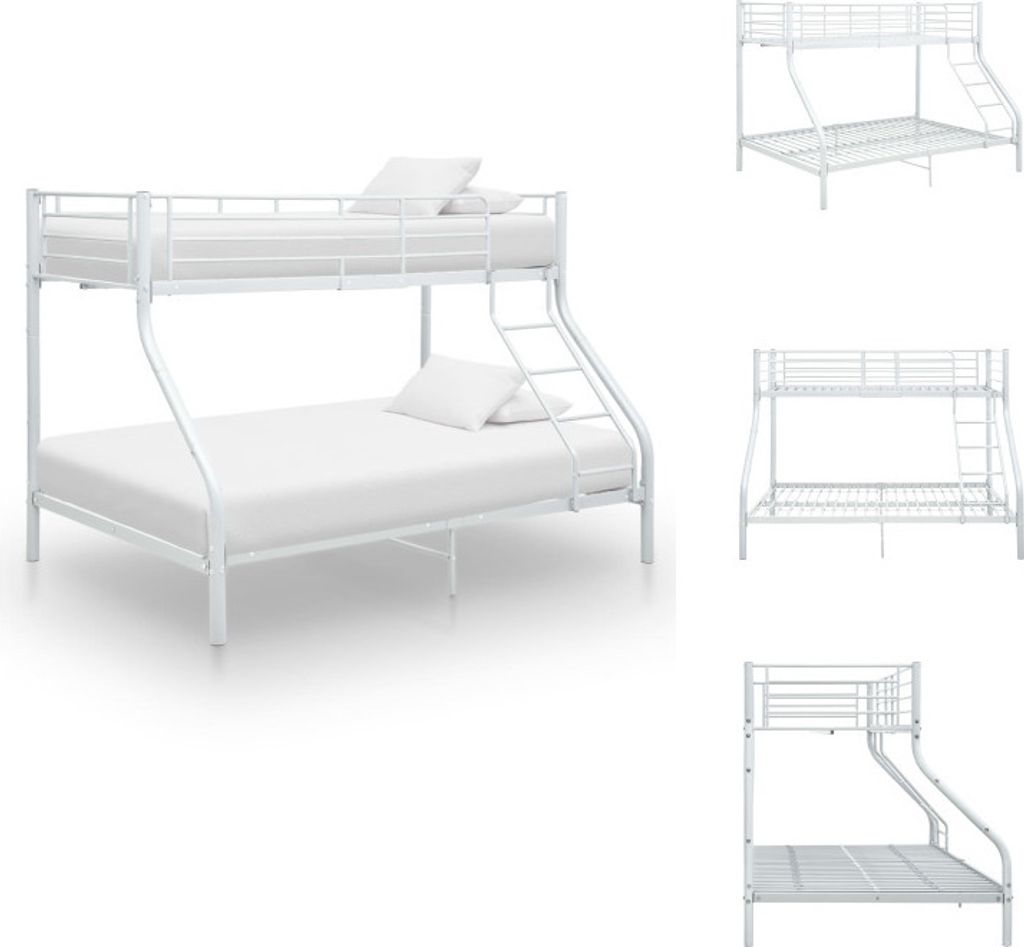 vidaXL Etagenbettgestell Weiß Metall 140x200 cm/90x200 cm - Betten & Bettgestelle