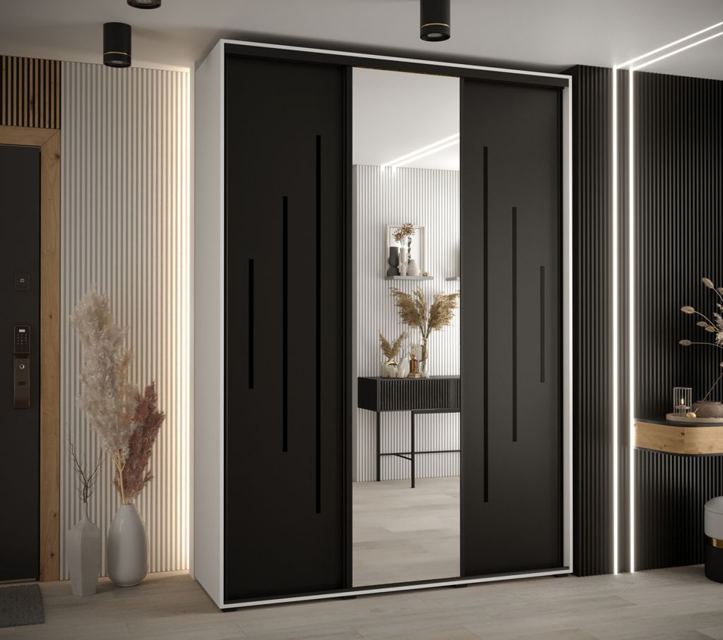 Kleiderschrank YVONA 13 - 170/45 cm, weiß/schwarz/schwarz