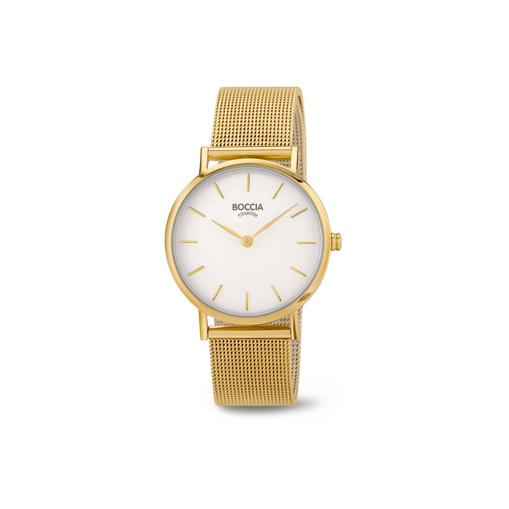 Boccia Damen-Uhr 3281-06 Titan vergoldet mit Milanaiseband