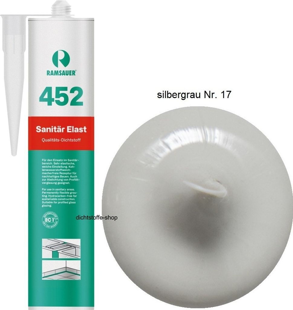 Ramsauer 452 Sanitär Elast 1K Silikon Dichtstoff 310ml Kartusche Silbergrau Nr. 17