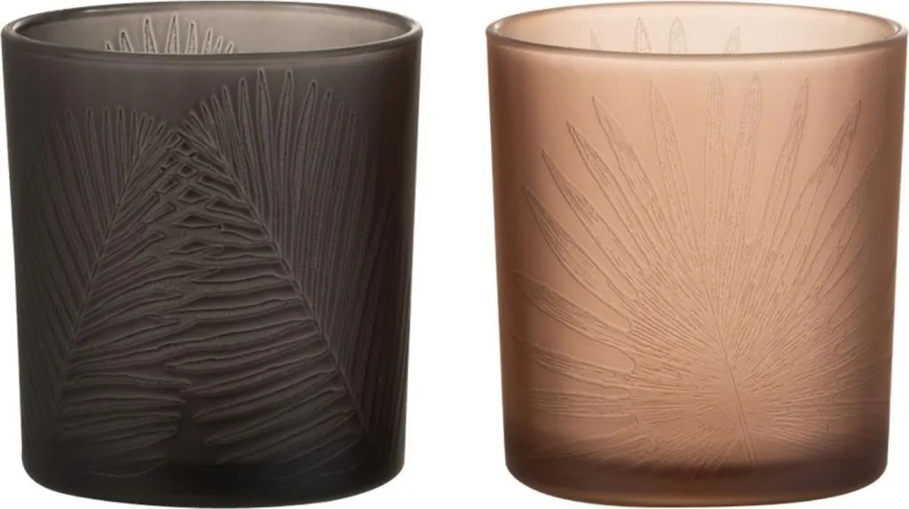 Bougeoir d'Ambiance J-Line Feuille en Verre Noir Brun pour Table - 2pcs