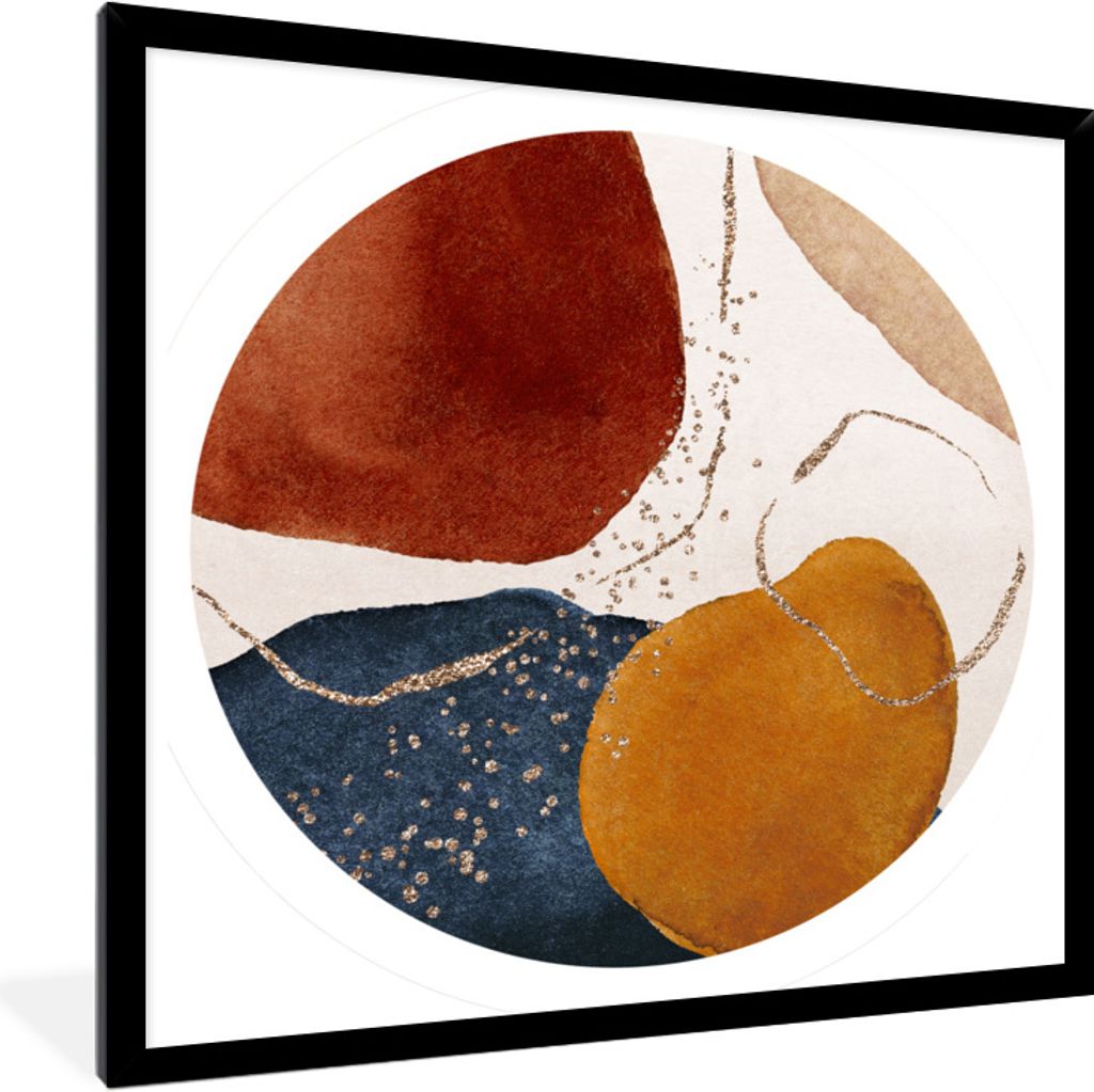 Poster mit Rahmen - Aquarell - Farben - Gold - 40x40 cm - Poster mit zchwarzem Bilderrahmen