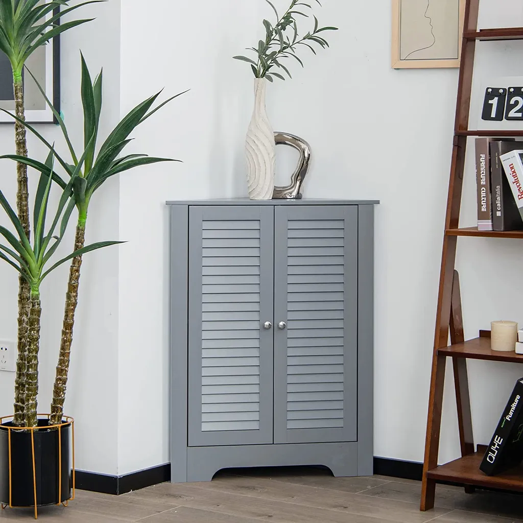 Meuble de Rangement d'Angle Bas pour Salle de Bain et Salon Coloris Gris