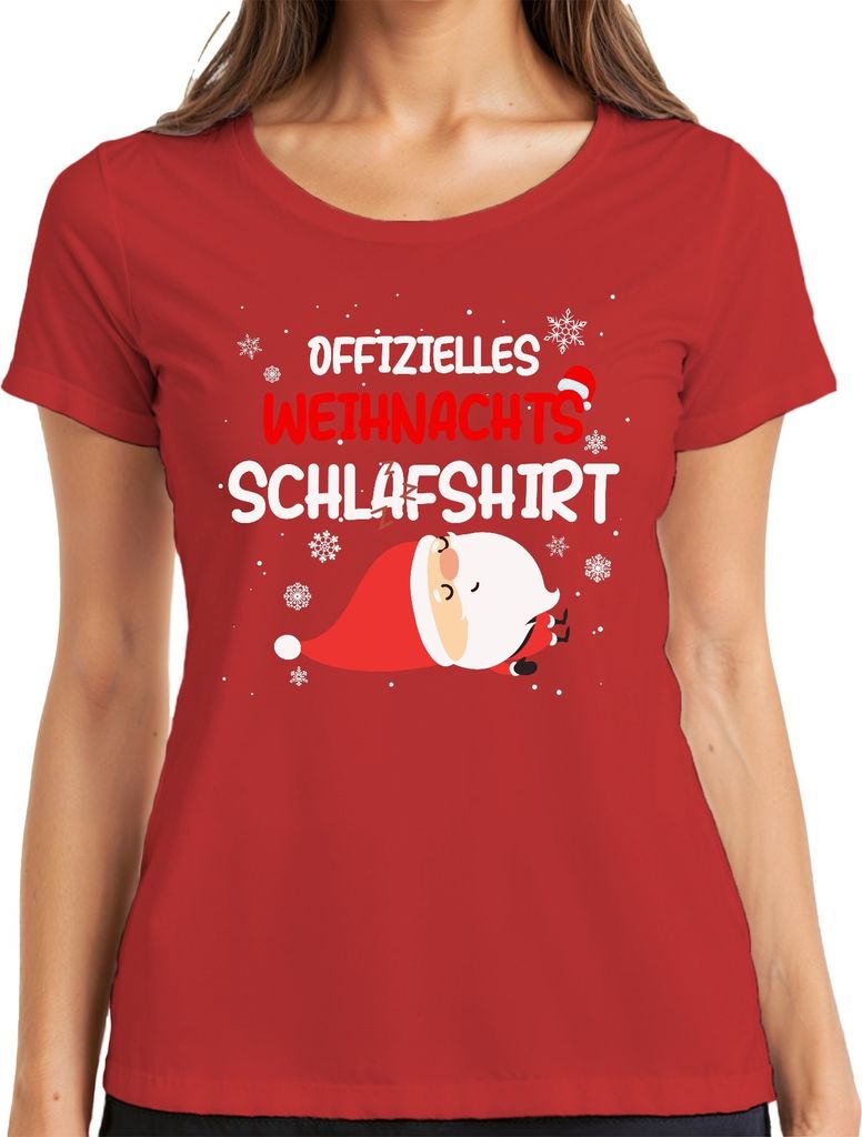 Offizielles Weihnachts-Schlafshirt Weihnachtsmann Santa - Weihnachten Xmas Christmas Damen T-Shirt, Rot, L