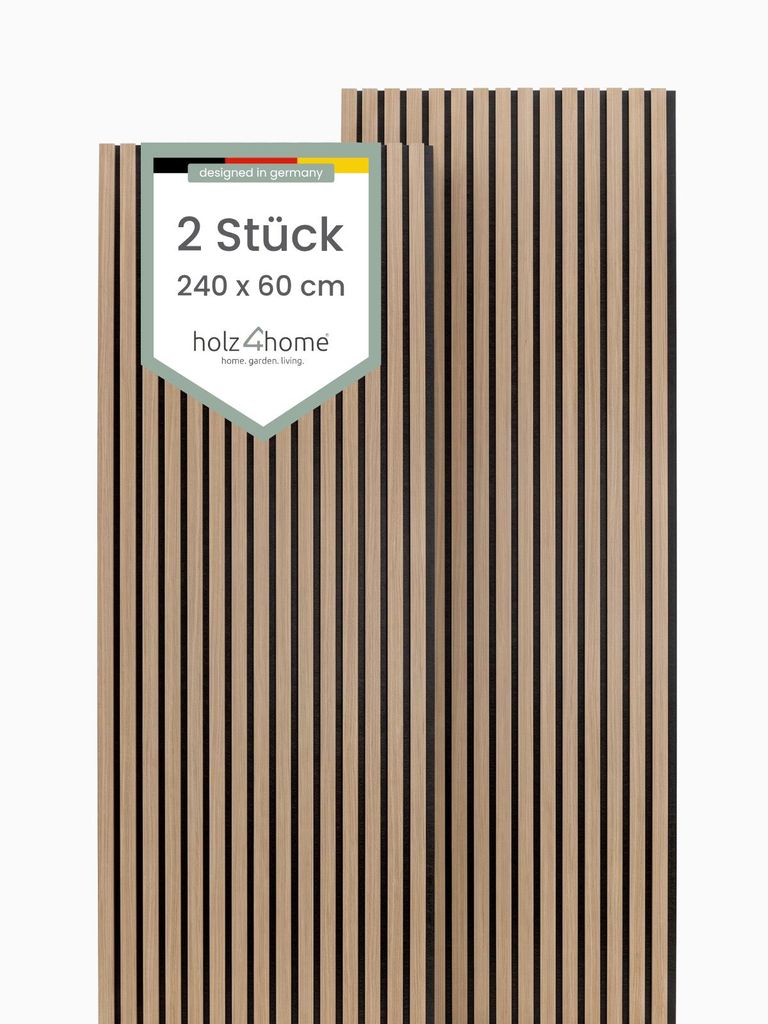 holz4home® Akustikpaneele 240x60cm Eiche 2er Set I Filz Produktbild 