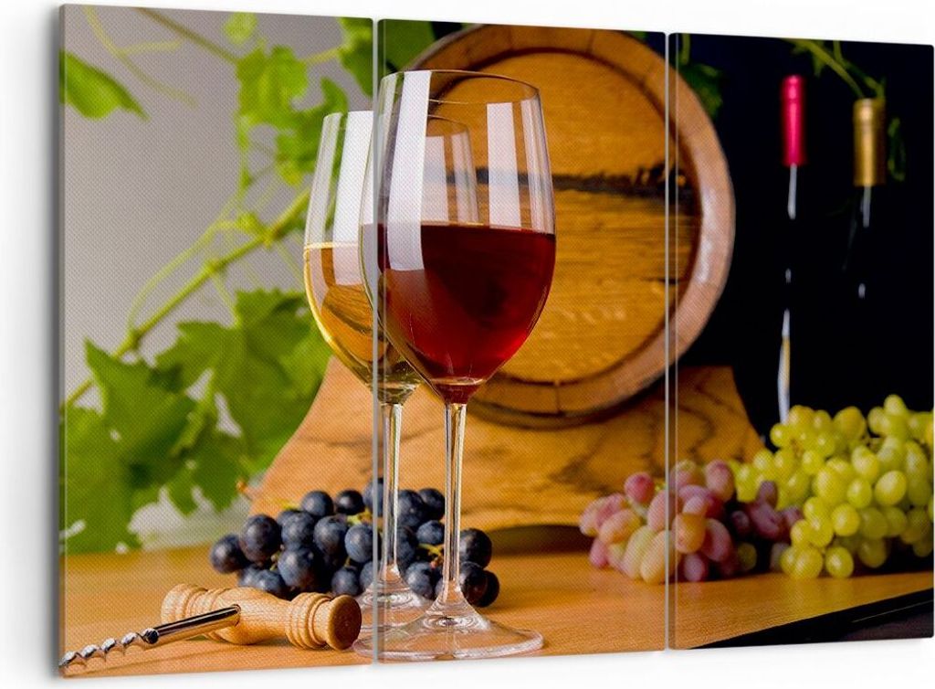 Bild auf Leinwand - Leinwandbild - Alkohol Fass trinken Flasche - 105x70cm - Wand Bild - Wanddeko - Leinwanddruck - Bilder - Kunstdruck - Wanddekor...