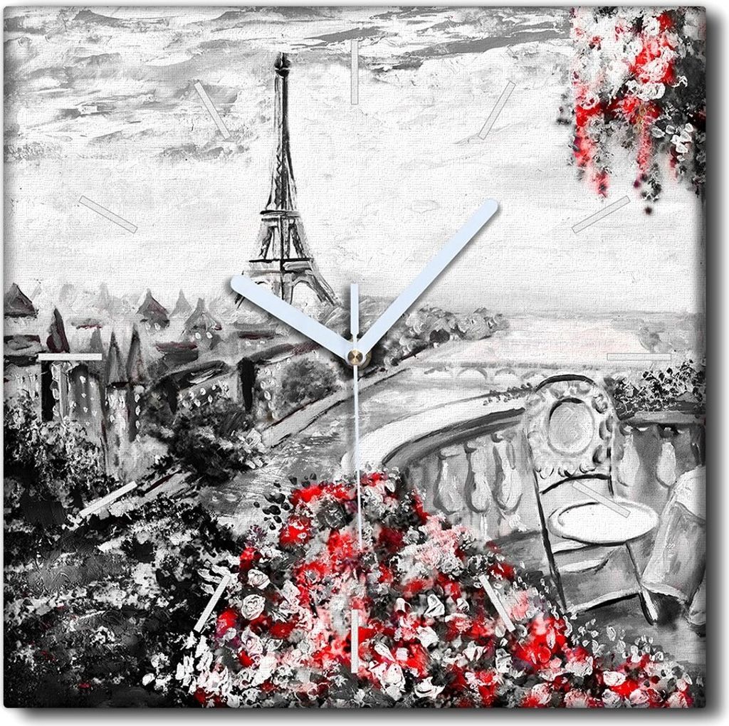 Coloray Uhr auf Leinwand 30x30 cm Wand Uhr Dekoration Wohnzimmer Segeltuch weiße Zeiger -Paris Eiffelturm.