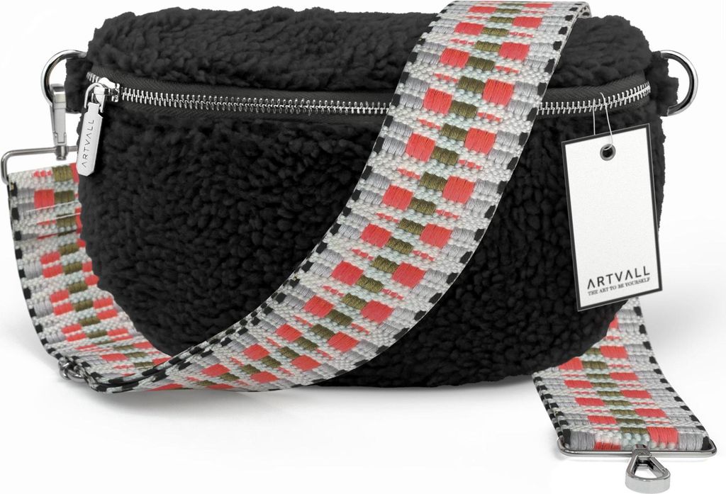 ARTVALL - Umhängetasche Teddy, Klein mit verstellbarem Schultergurt, abnehmbares Taschenband, Crossbody Bag in Schwarz