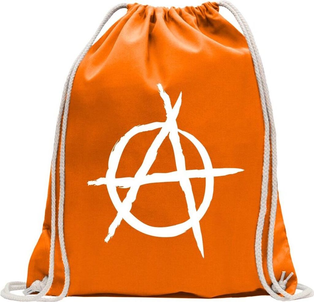 Kiwistar - Turnbeutel - mandarin - Anarchie - Fun Rucksack Sport Beutel Gymsack Baumwolle mit Ziehgurt