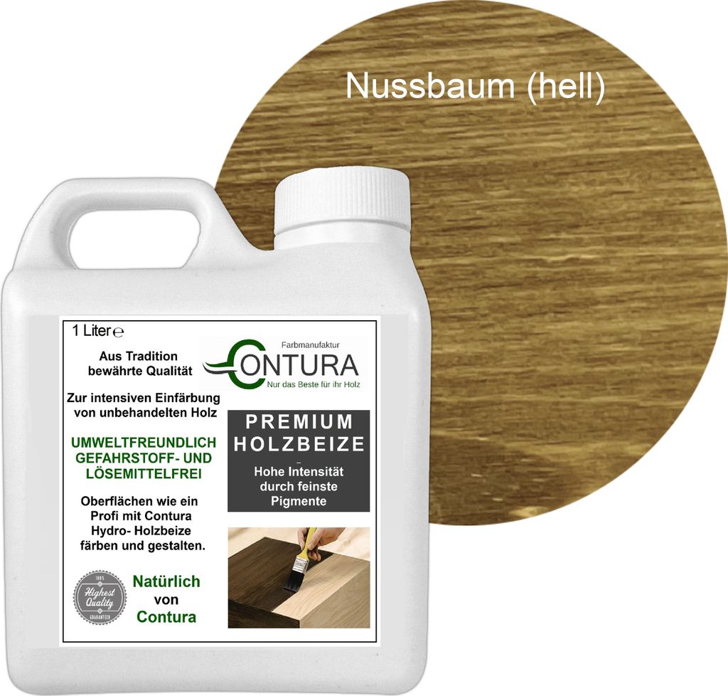 Contura 1 Liter Holzbeize Wasserbeize Möbel Farbe - Nussbaum Hell