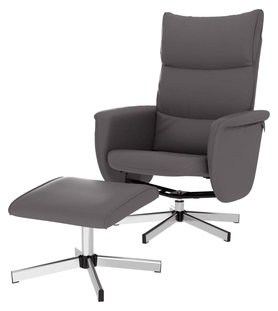 Drehbarer Relaxsessel mit Fußhocker, Verstellbare Rückenlehne, Liegesessel in Grau aus Kunstleder