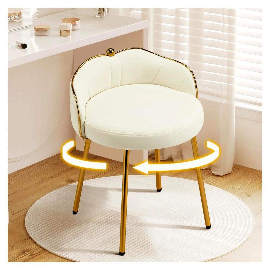 Drehbarer Schminktischhocker ohne Armlehnen mit goldenen Metallbeinen, Sitzhocker für Schlafzimmer, Wohnzimmer und Esszimmer, Beige