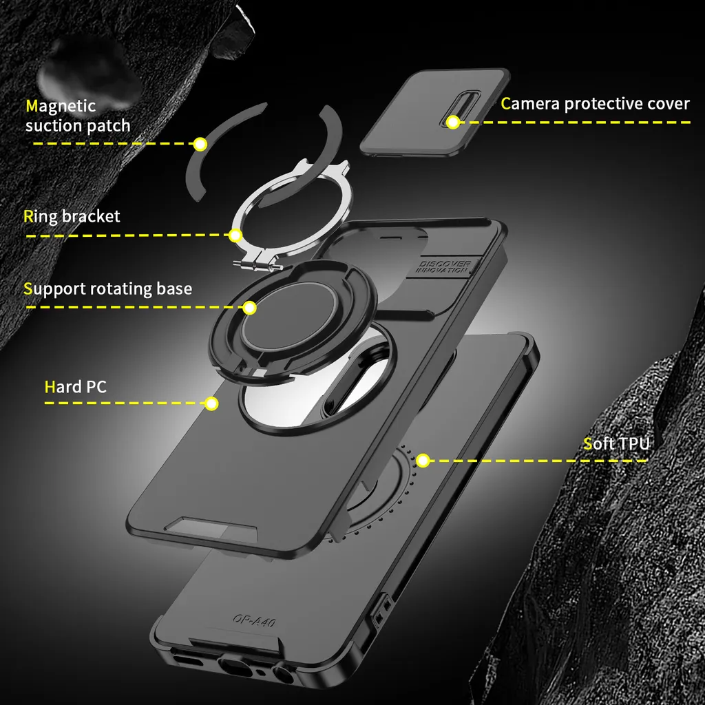Custodia Oppo A40 Rosso con Ring Stand e Protezione Camera Slide - 3