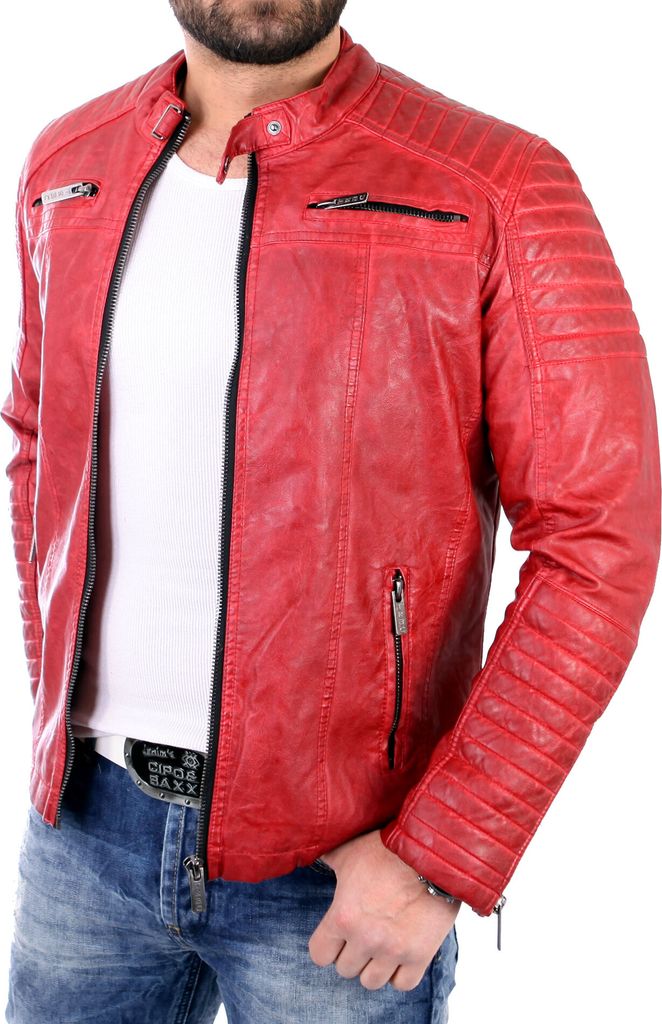 Redbridge Lederjacke Herren Vintage Biker Kunst- Lederjacke RB-6028 Rot L