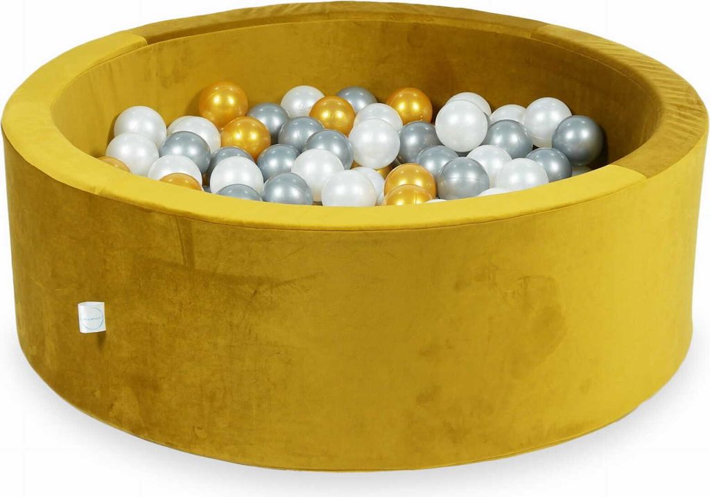 Bällebad 90x30 Samt Gold – Mit 200 Bällen / Gold, Silber, Perle