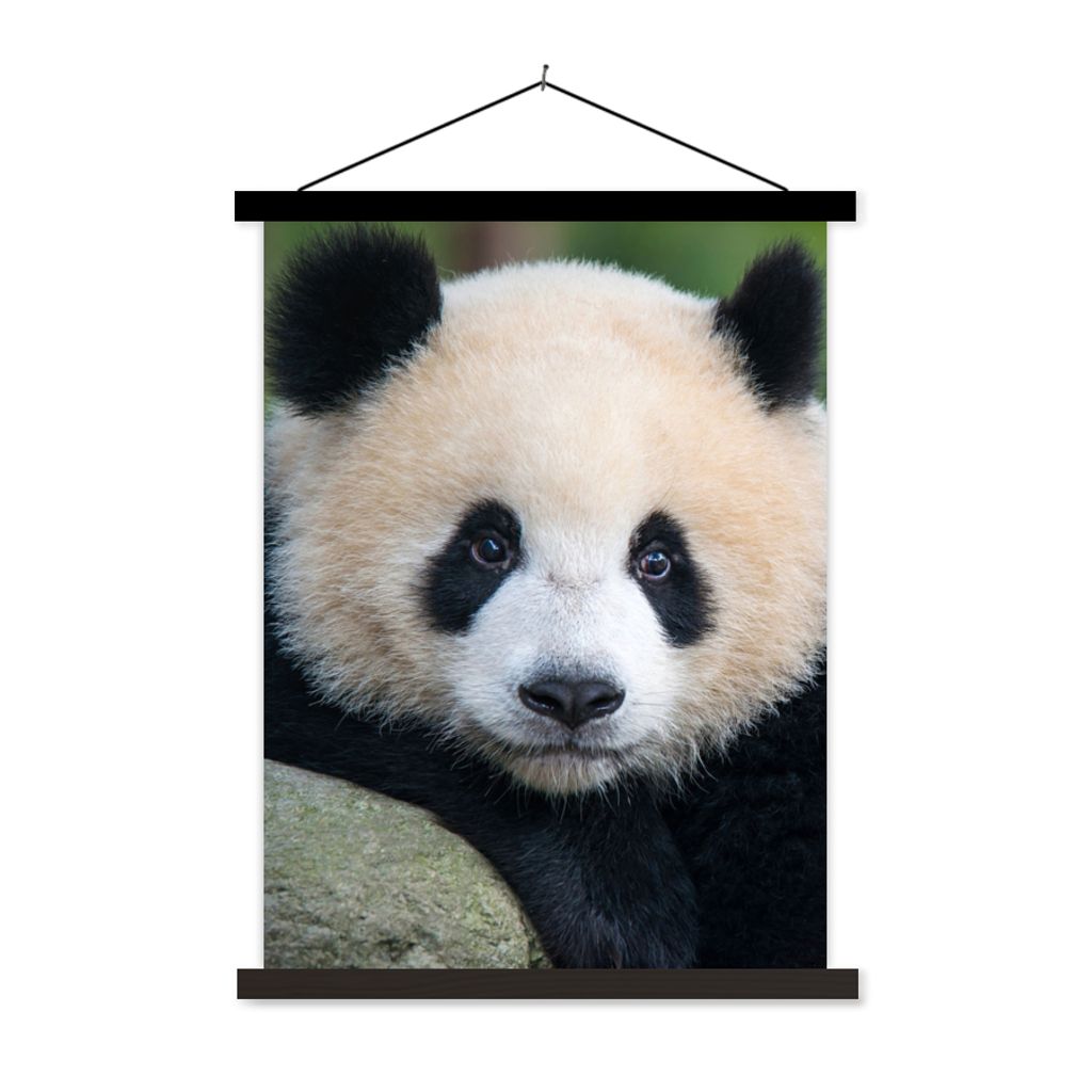 MuchoWow Textilposter Panda - Wildtiere - Porträt - Stein 90x120 cm mit schwarzem Rahmen - Dekoration
