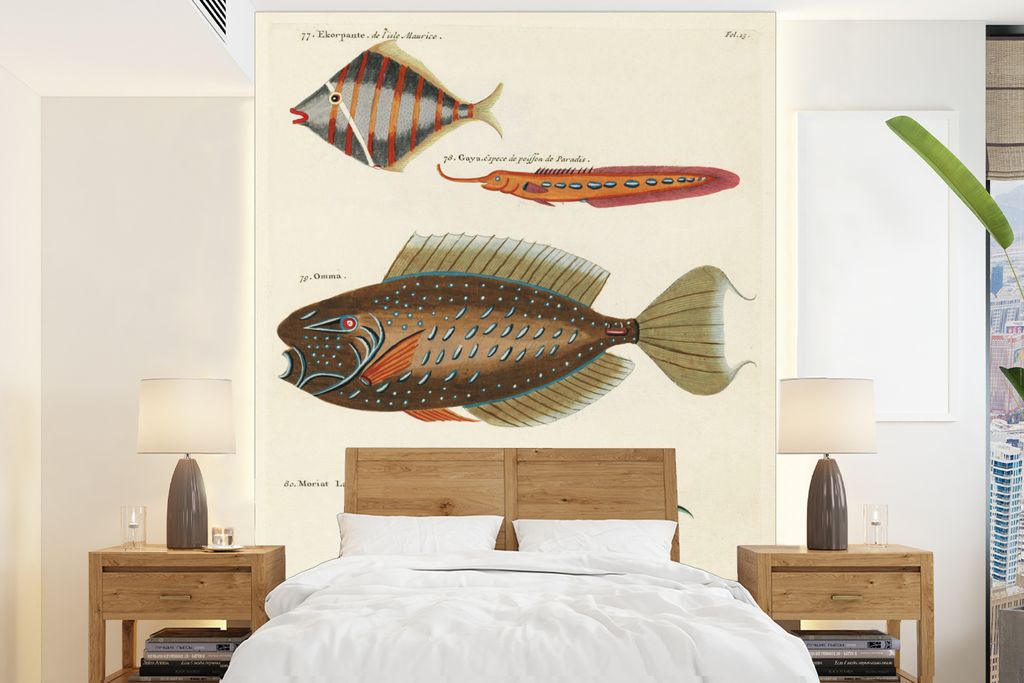 MuchoWow Fototapete für Wohnzimmer oder Schlafzimmer Wandtapete Vinyl Motivtapete Jahrgang - Tier - Fisch - 175x240 cm - Schlafzimmertapete