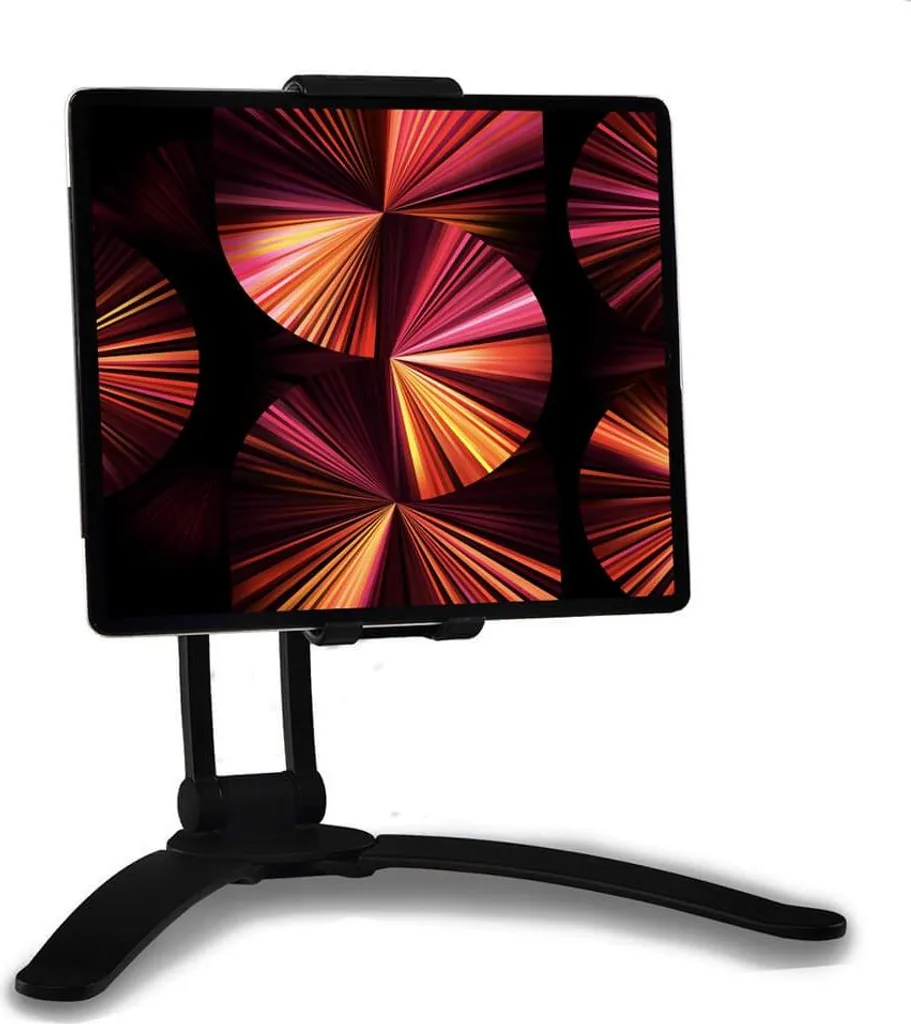 Support tablette 2-en-1 rotatif fixation murale ou socle de bureau noir