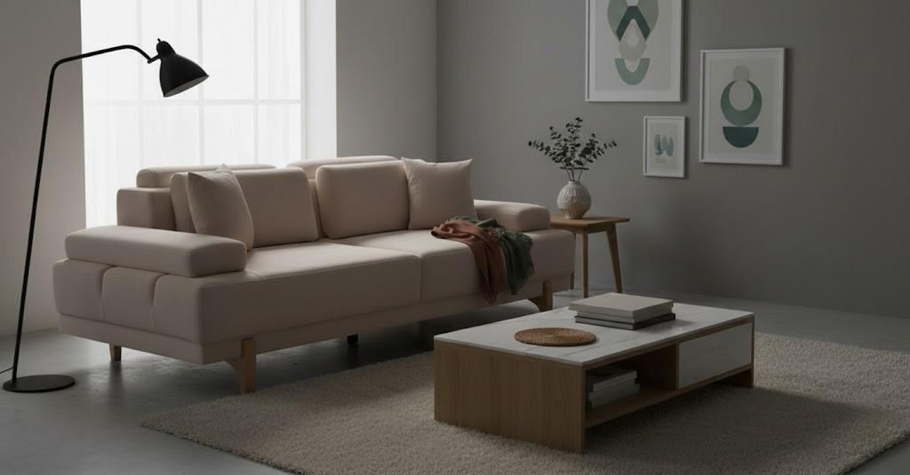 3-Sitzer-Sofa Beige Farbe Moderner Stil Weiche Armlehnen Großes Sofa