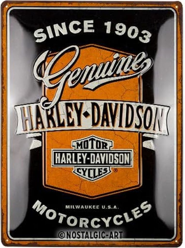 Nostalgic-Art - Blechschild 30 x 40 cm - Harley-Davidson - Genuine Motorcycles Ribbon