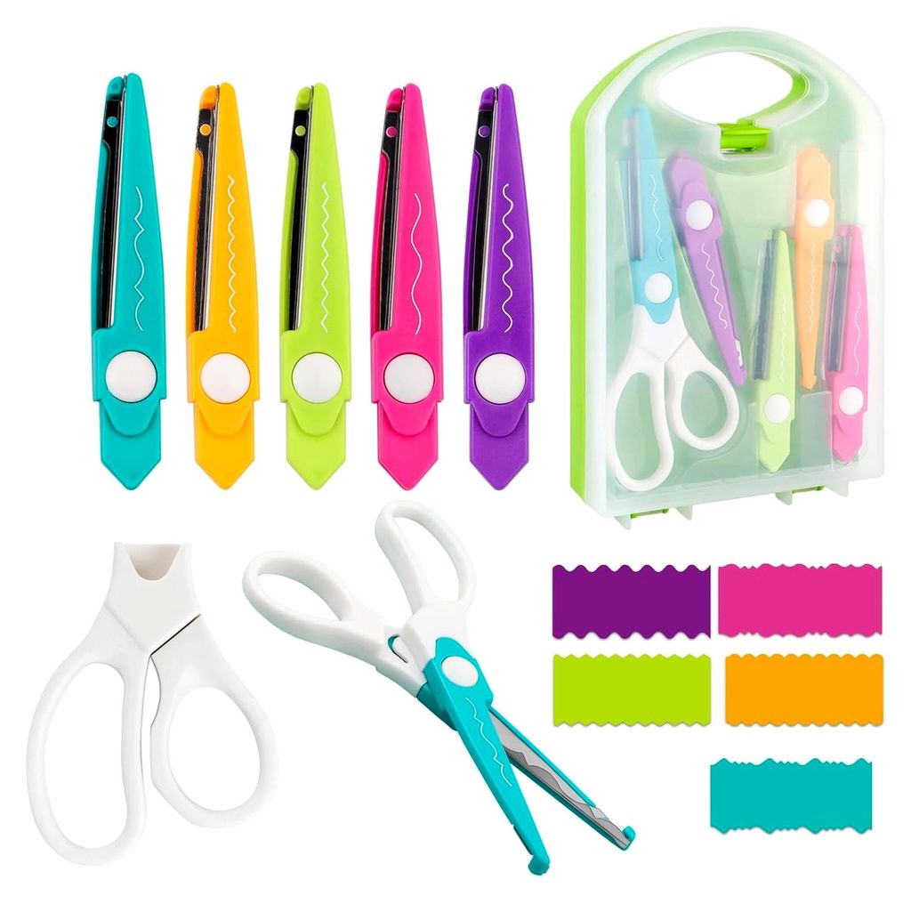 Bastelscheren-Set, Dekorative Papierkantenschere mit Aufbewahrungsbox, 5 Arten, Zickzack-Kanten, Ideal für DIY-Projekte, Papierkarten, Fotos, Samm...