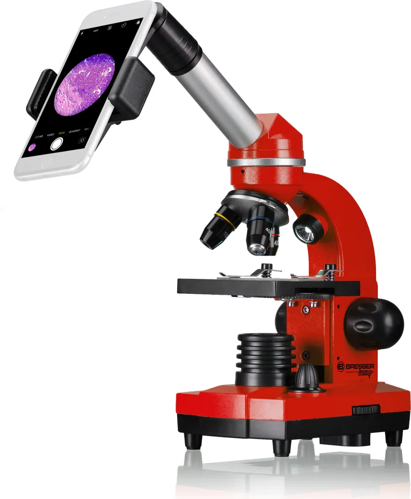 Microscope Junior 29 cm Rouge en Acier avec Coffret Complet 28 Pièces
