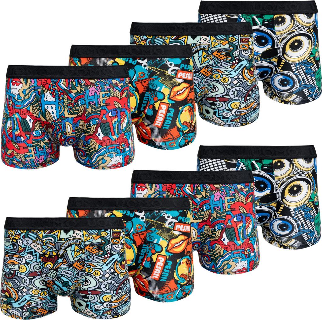 PESAIL Jungen Boxershorts, Gr. 110-116, 10 Unterhosen, Gr.110 bis 176, aus Baumwolle-Modal, Retroshorts für Kinder, Unterwäsche ohne kratzenden E...