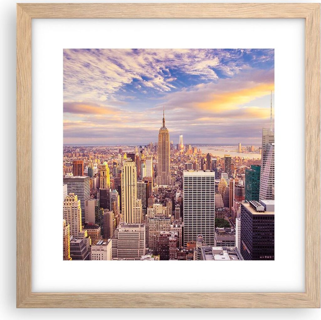 Gerahmtes Poster - Rahmen in heller Eiche - New York Stadt - 30x30 cm - Wand Bild - Wanddeko - Wandbilder - Kunstposter - Wandposter - Bilderrahmen...