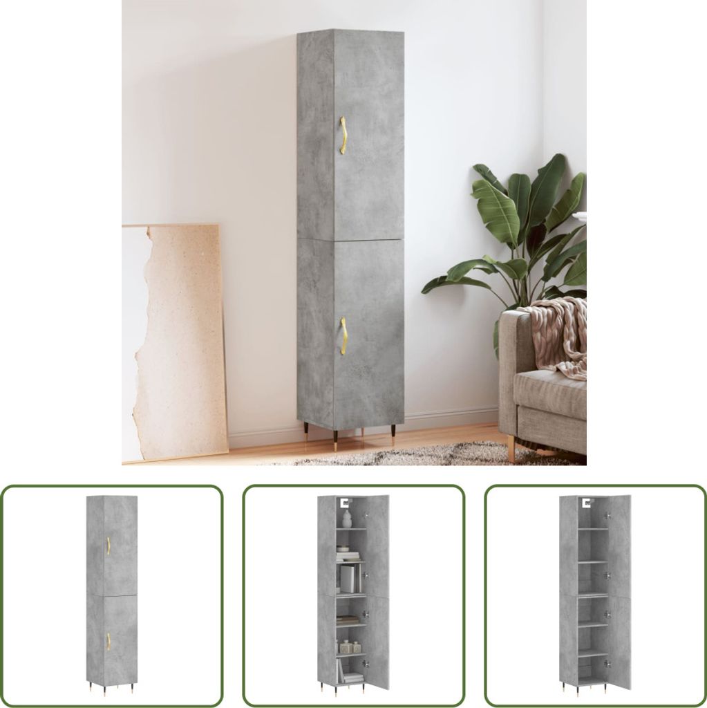 The Living Store Highboard Betongrau 34,5x34x180 cm Holzwerkstoff