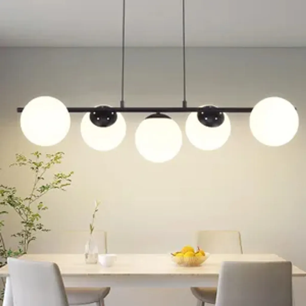 Suspension Noire 5 Flammes en Verre Hauteur Réglable 150cm E27 ZMH