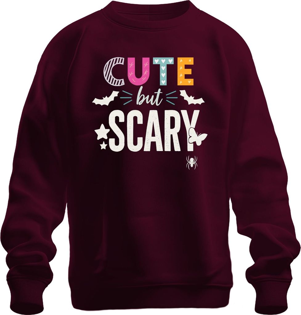 Cute but Scary Halloween Süß gruselig Mädchen Fledermaus Spinne Uni Sweatshirt Pullover, Burgundy, M