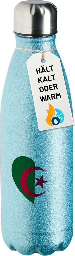 Huuraa Trinkflasche Algerien Flagge Herz 500ml Blue Edelstahl Wasserflasche Trinkflasche Geschenkidee