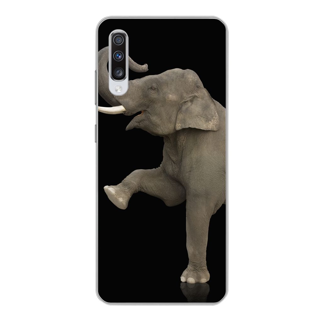 MuchoWow Handyhülle Schutzhülle Hülle für Samsung Galaxy A70 Elefant - Tiere - Schwarz - Porträt Silikon Softcase Handy Hülle - Schutzhaube