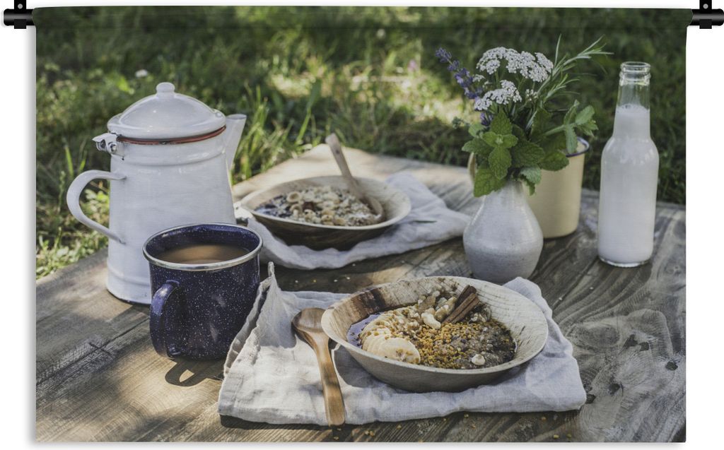 MuchoWow Wandteppich Wandbehang Frühstückspicknick am frühen Morgen 120x80 cm Tapisserie Dekoration Wandtuch - Wanddekorationen - Wandtücher