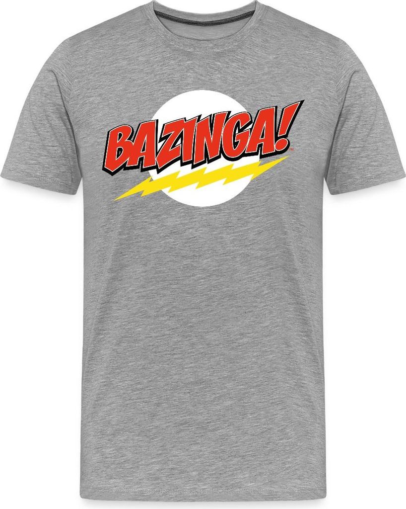 Spreadshirt The Big Bang Theory Bazinga Männer Premium T-Shirt, S, Grau meliert