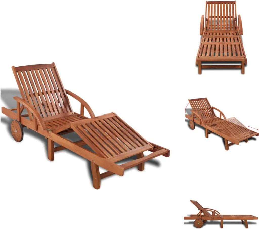 vidaXL Bain de soleil en bois massif acacia avec dossier réglable 5 positions