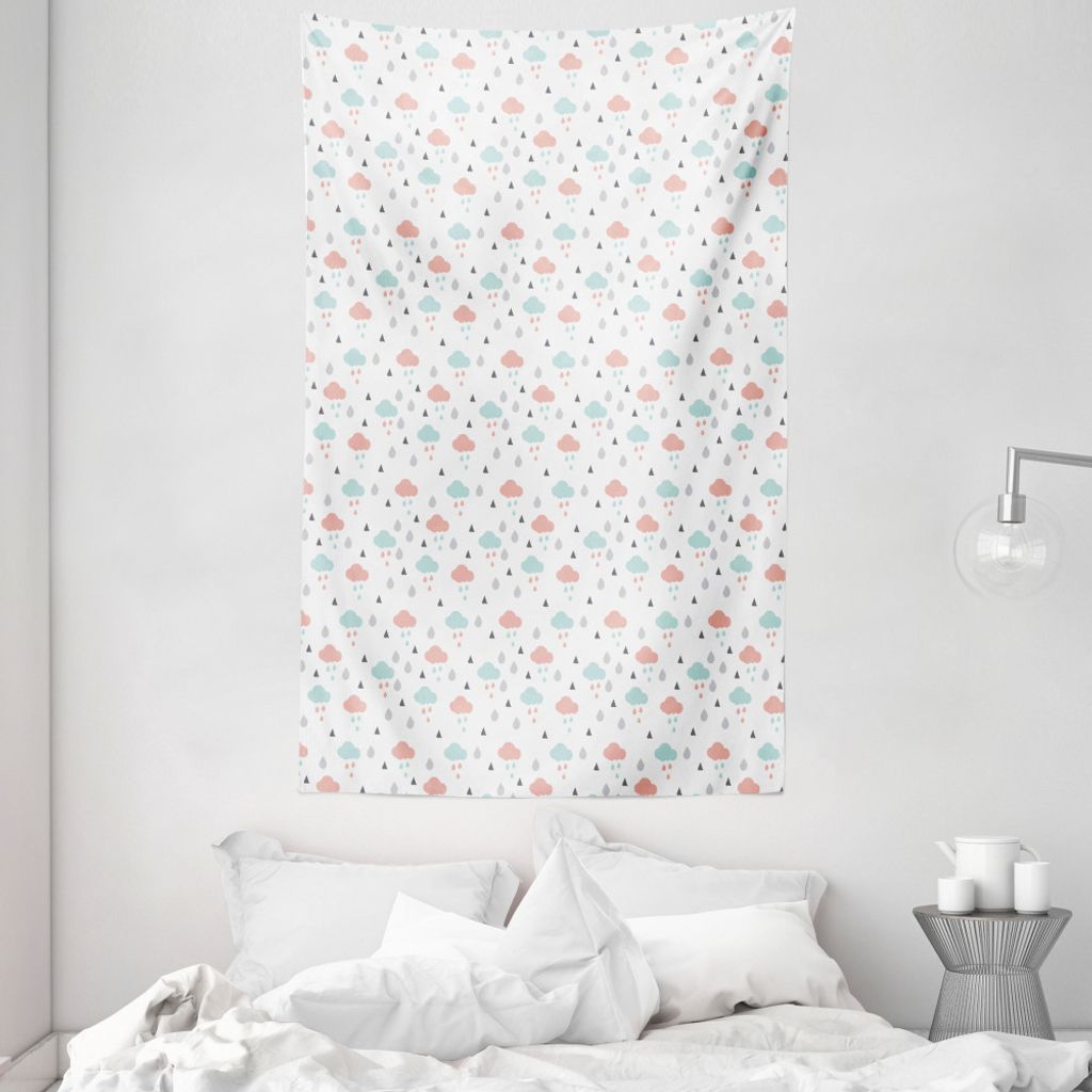 ABAKUHAUS Pastell Wandteppich und Tagesdecke, Wolken Regentropfen Winter- aus Weiches Mikrofaser Stoff Waschbar ohne Verblassen Digitaldruck, 140 x...