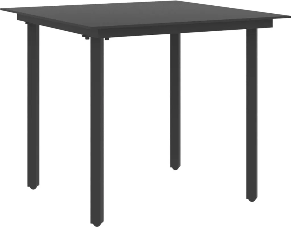 The Living Store Tavolo da pranzo da giardino nero 80x80x74 cm in acciaio e vetro
