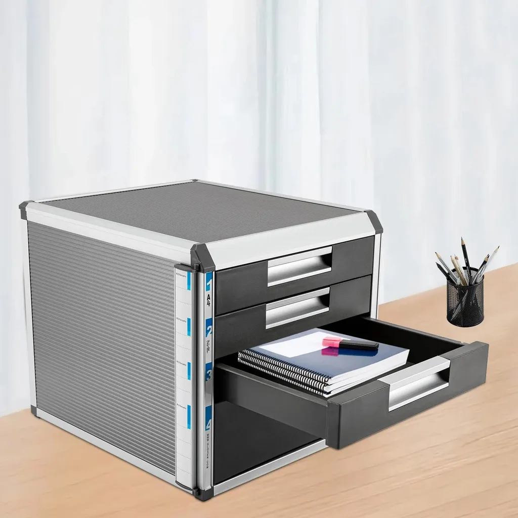 Classeur à tiroirs A4 sécurisé pour bureau professionnel en aluminium