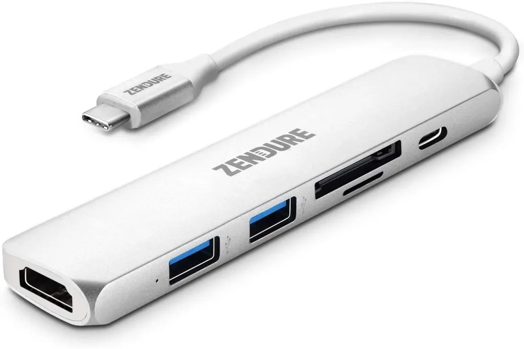 Station d'accueil Hub USB-C 6-en-1 Argent pour le Télétravail et Bureau