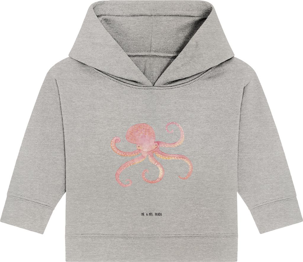 Mr. & Mrs. Panda Organic Baby Hoodie Tintenfisch 12. - 18. Monat - Heather Grey - Geschenk, Wasser, Meerestier, Kapuzenshirt, Lustige Sprüche, Mee...