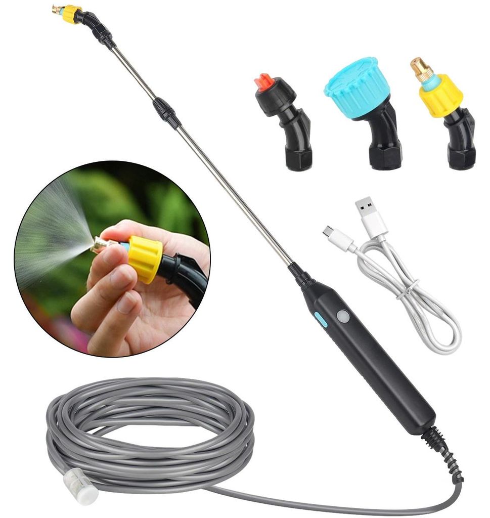 Akku Drucksprüher, 3.7V Elektrischer Pflanzensprüher, Elektrischer Drucksprüher mit 3 Düsen und 3m Schlauch, Wiederaufladbarem und Tragbarer Sp...