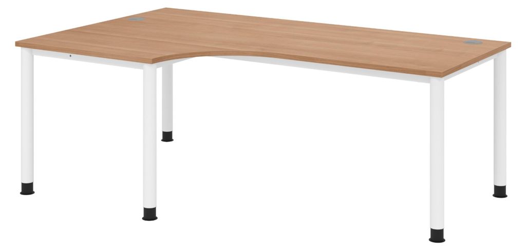 bümö Schreibtisch Serie-H - Nachbildung: Nussbaum, Größe: Eckschreibtisch 200 x 120 cm, Gestell: Weiß