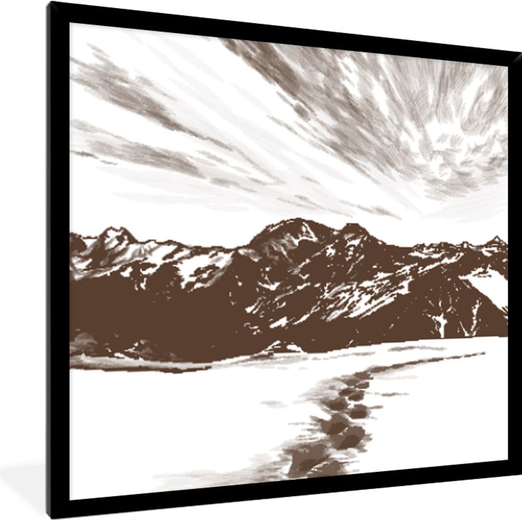 MuchoWow MuchoWow Gerahmtes Poster Berg - Meer - Strand 40x40 cm - Poster mit zchwarzem Bilderrahmen - Mit Rahmen - Wanddekoration Schlafzimmer