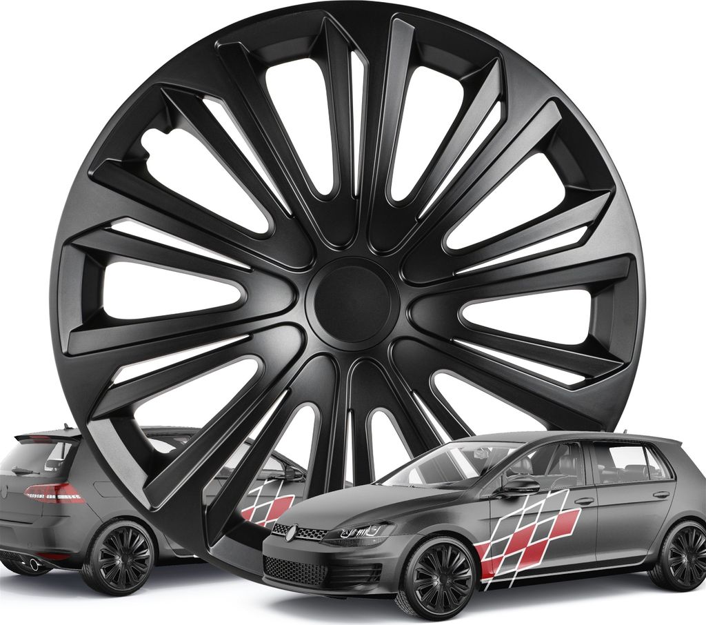 WALSER Radkappen Racer, 4er Set Radkappen, Radzierblenden 14 Zoll, Radblenden für Alufelgen Stahlfelgen, Auto Radzierblende schwarz - Europe