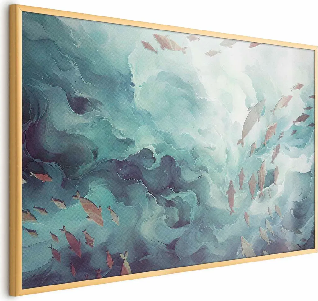Poster Pesce nell'Oceano 90x60 cm con Cornice Dorata Elegante per Soggiorno