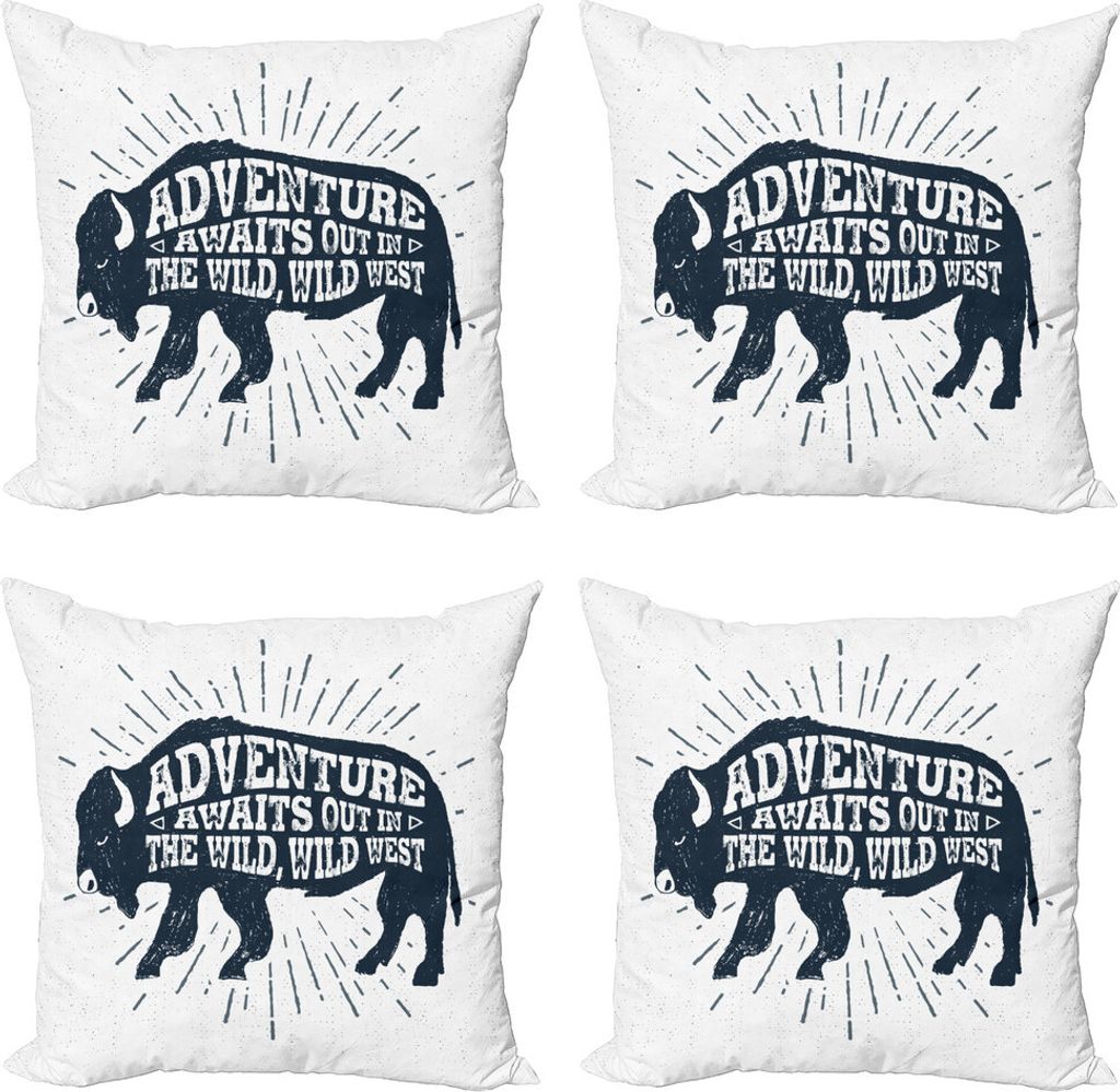 ABAKUHAUS Abenteuer Kissenbezug Set (4 Stück), Tribal Wörter Bäume, Moderner Doppelseitiger Digitaldruck, 60 cm x 60 cm, Petrol Blau Weiß