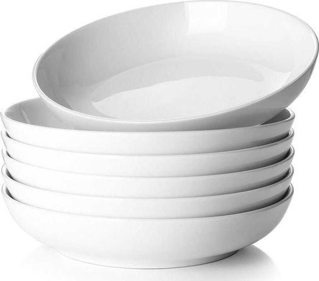 Weißes Porzellan-Essgeschirr-Set, 6 Stück, mikrowellengeeignet, 880 ml