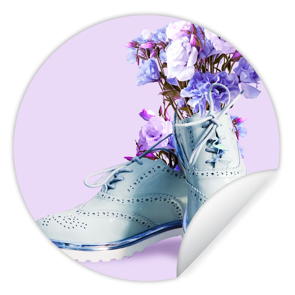 MuchoWow Runde Wandtattoo - Wandsticker Tapete Aufkleber Schuhe - Blumen - Lila - Blau Ø 50 cm Selbstklebend und Repositionierbar - Wandaufklebe...
