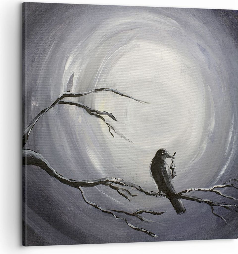 Bild auf Leinwand - Leinwandbild - Vogel Baum modern - 60x60cm - Wand Bild - Wanddeko - Wandbilder - Leinwanddruck - Bilder - Kunstdruck - Wanddeko...